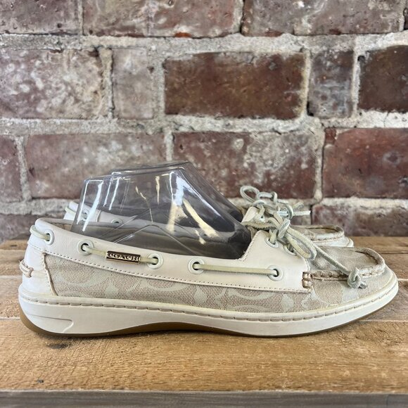 COACH Women's 'Richelle' Boat Loafer Flats White & Tan Size 9.5 (Q1780) - Picture 1 of 11
